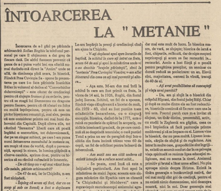 Interviu cu pr. Sofian Boghiu în România Liberă - 1990